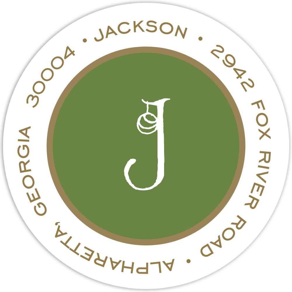 Simple Green & Gold Round Return Address Label