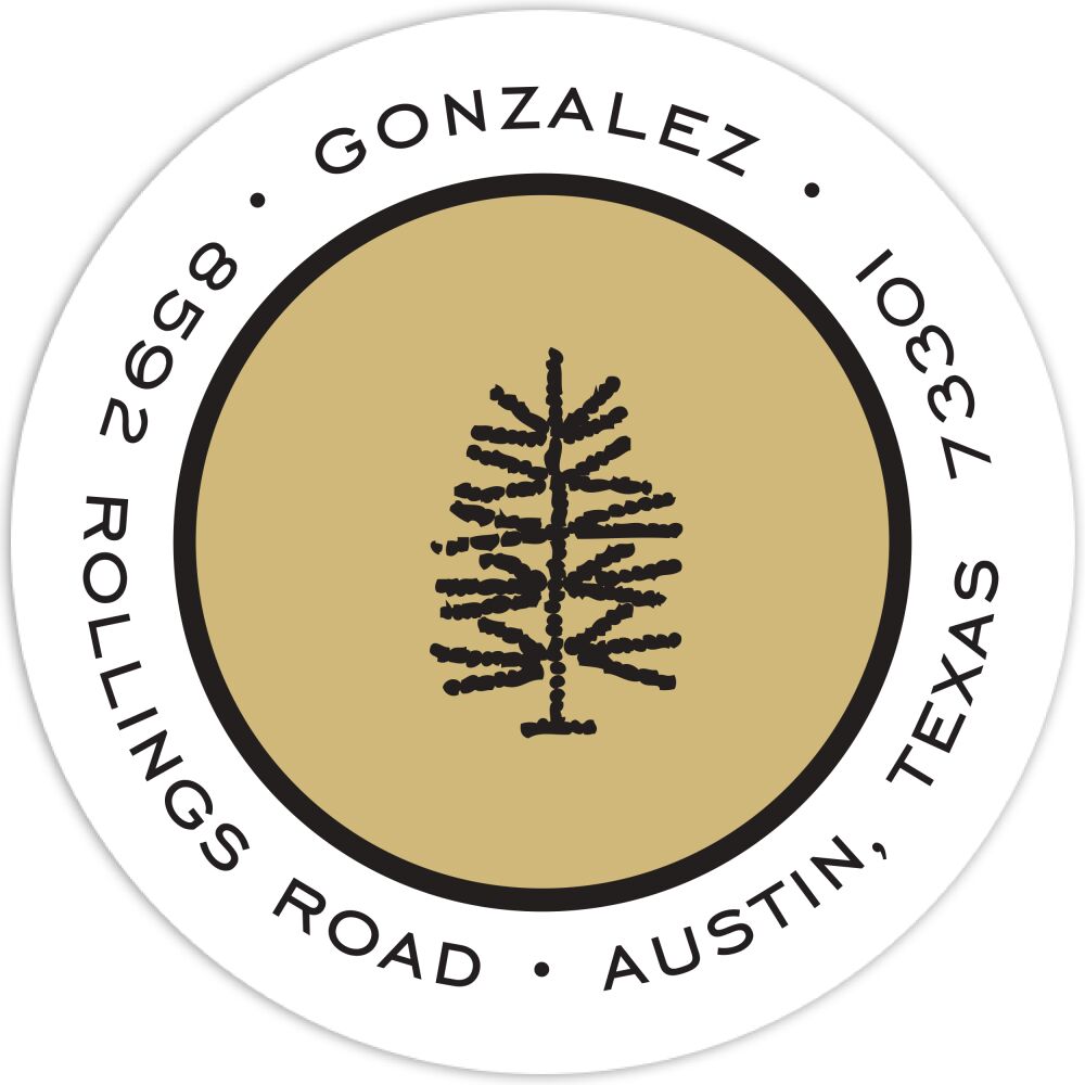 Simple Gold & Black Round Address Sticker