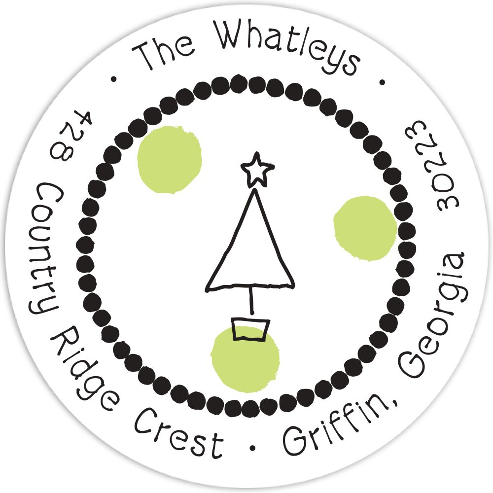 Dotted Border Black On Big Dots Green Round Address Sticker