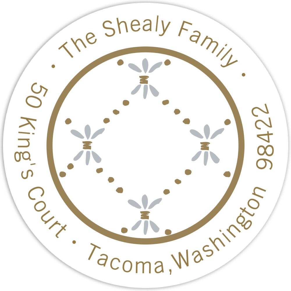 Fleur De Lis Gold & Silver Round Address Sticker