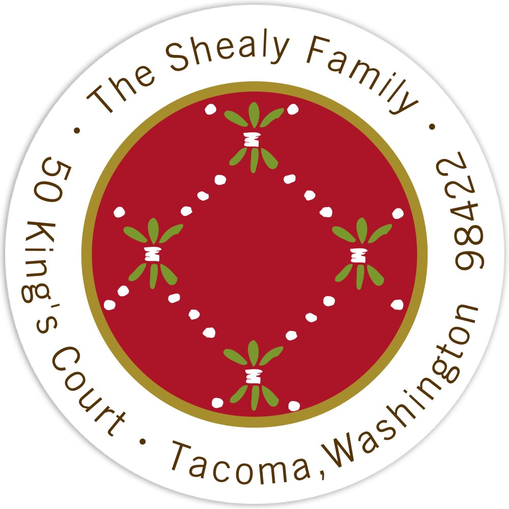 Fleur De Lis Red & Green Round Address Sticker