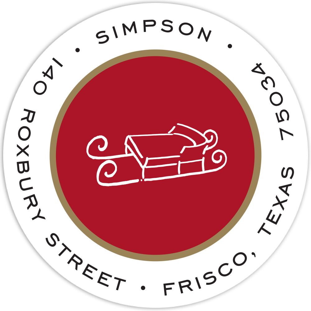 Simple Red & Gold Round Address Sticker