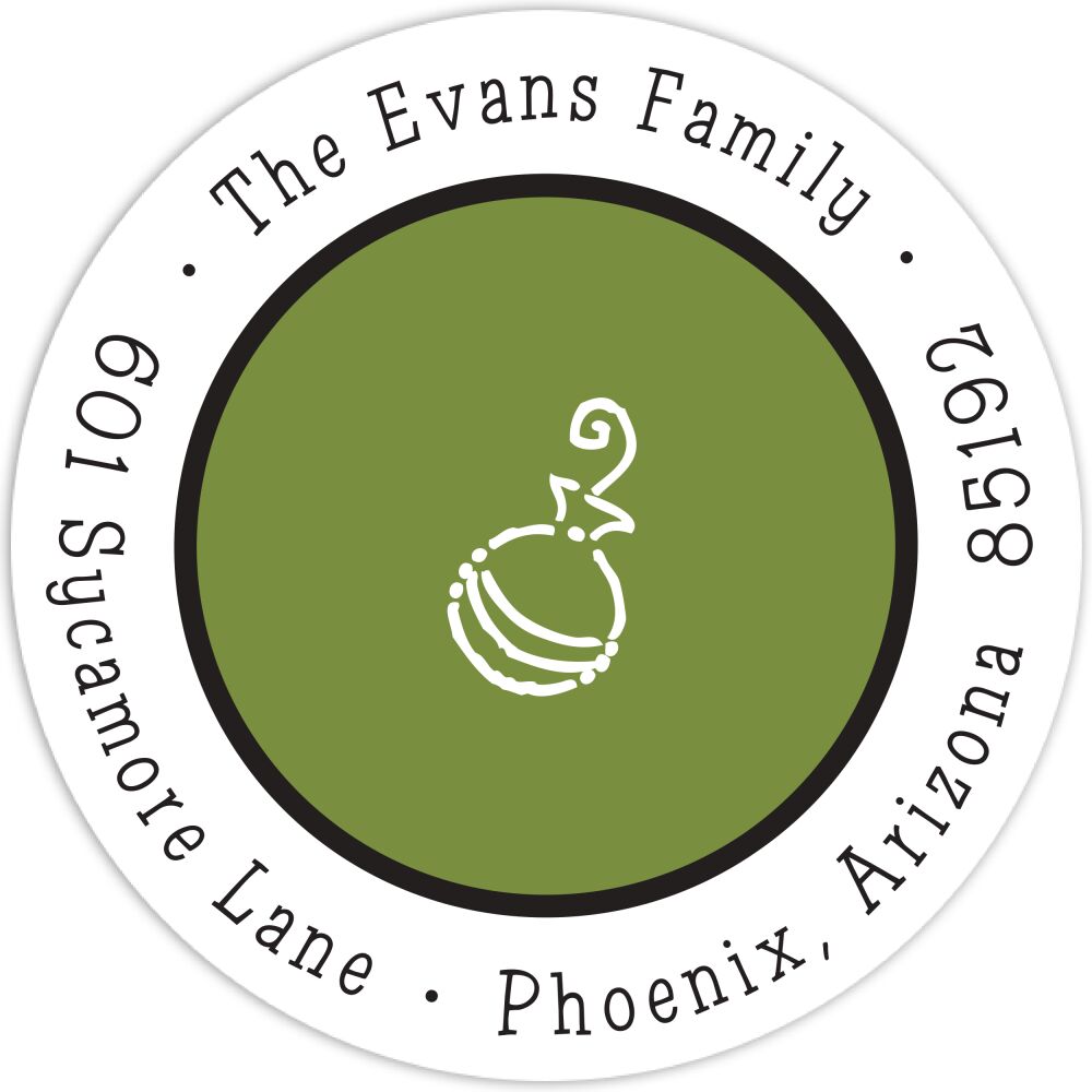 Simple Green & Black Round Address Sticker