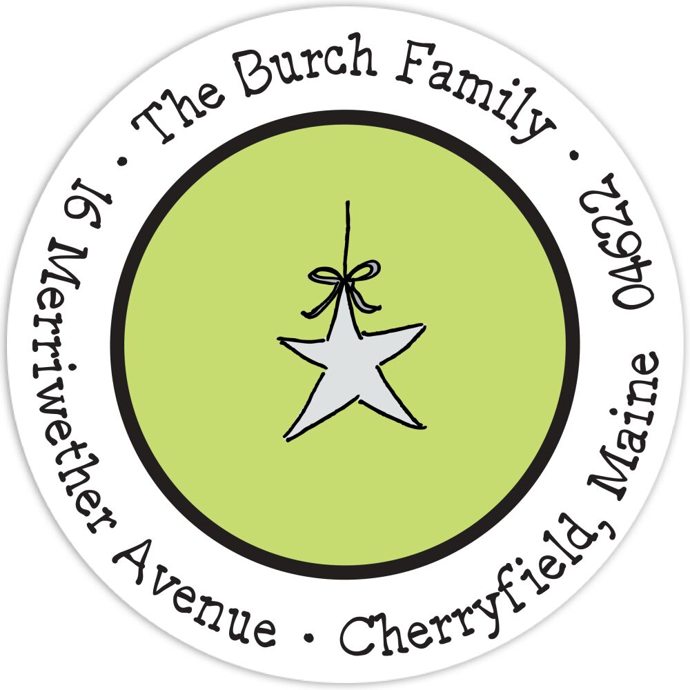 Simple Lime Green & Black Round Address Sticker