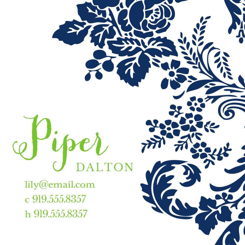 Navy Flourish Posh with Green Ink Enclosure Card
