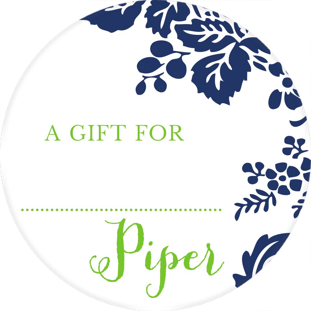 Navy Flourish Posh with Green Ink Round Gift Sticker