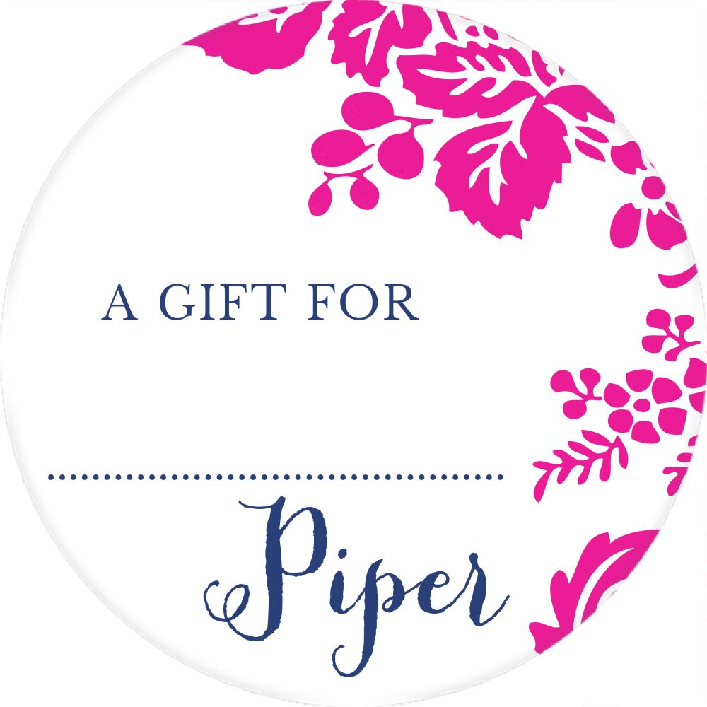 Pink Flourish Posh with Navy Ink Round Gift Sticker