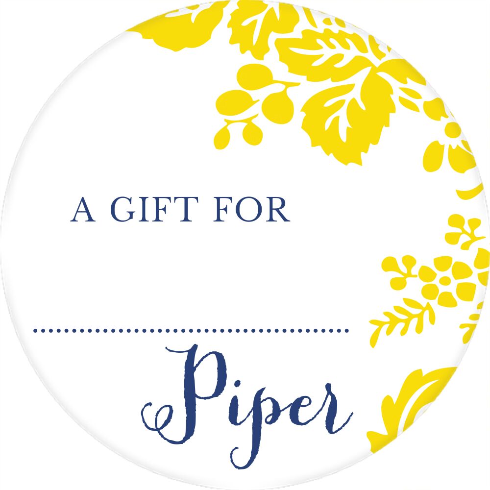 Yellow Flourish Posh with Navy Ink Round Gift Sticker