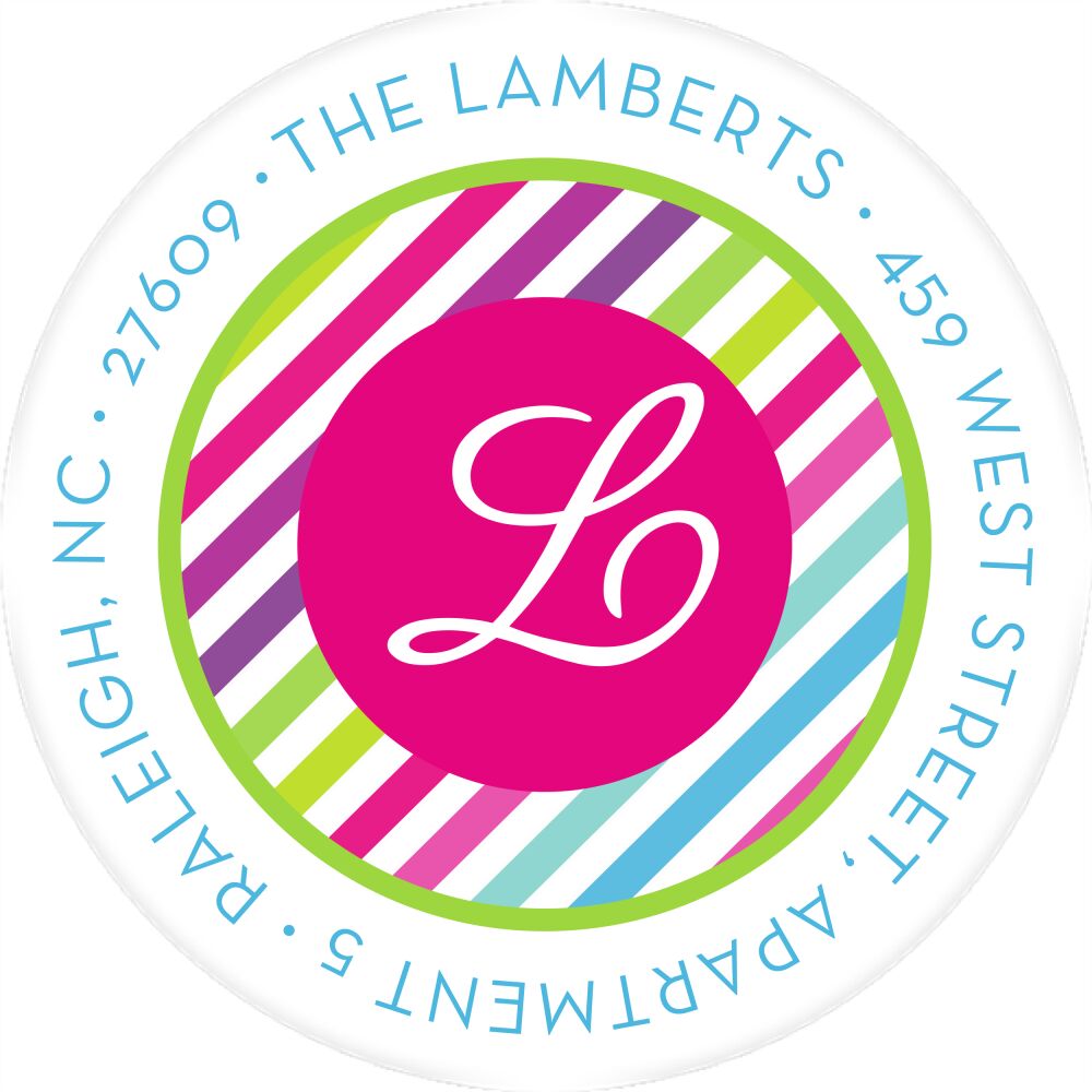Rainbow Posh Pink Round Address Label