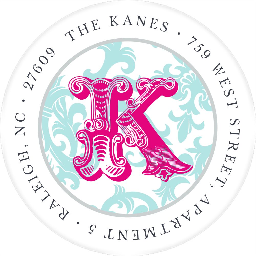Blue Patterned Posh Round Address Label
