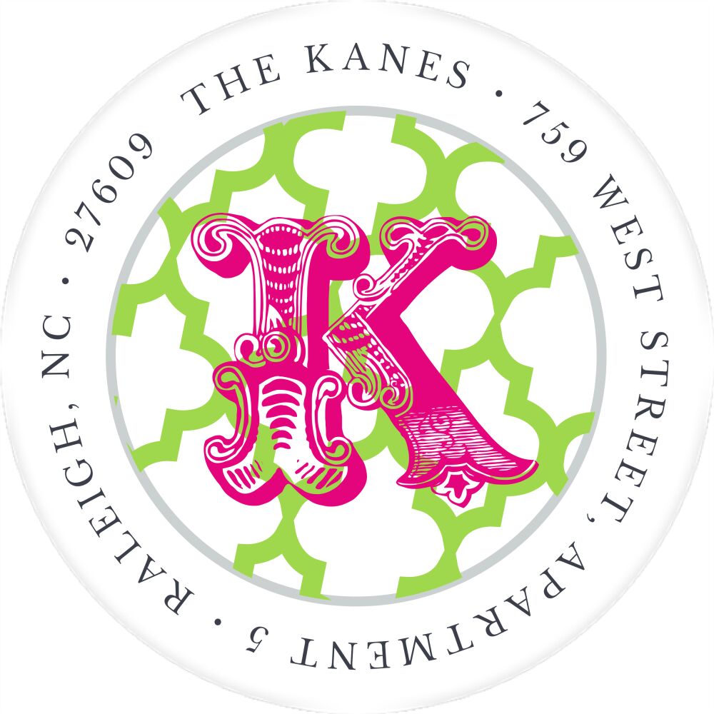 Green Trellis Posh Round Address Label