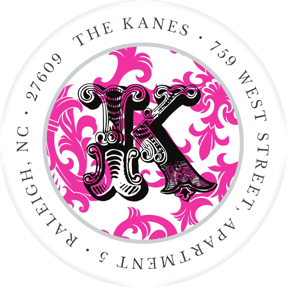 Pink Patterned Posh Round Address Label