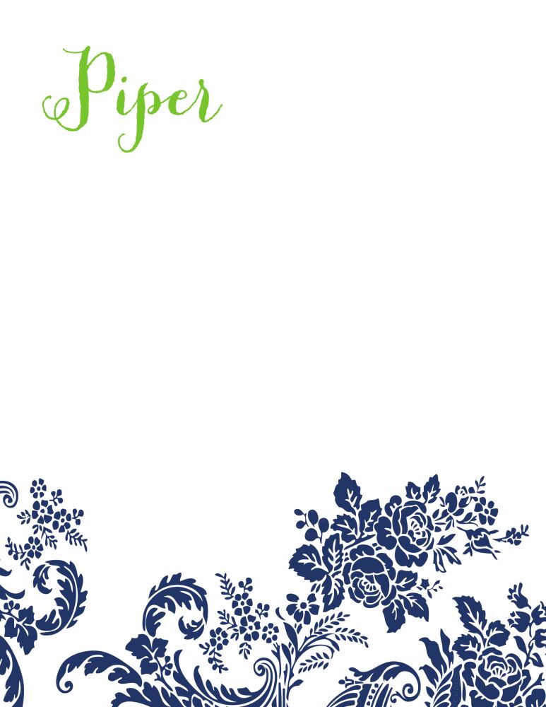 Navy Flourish Posh with Green Ink Flat Note