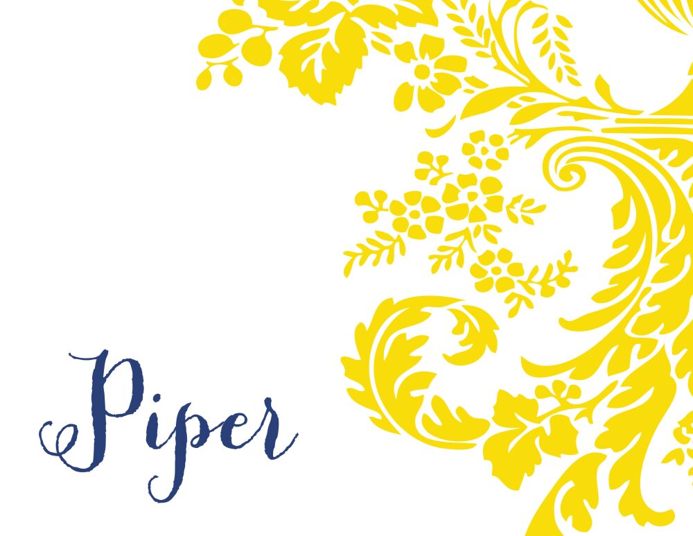 Yellow Flourish Posh with Navy Ink Folded Note