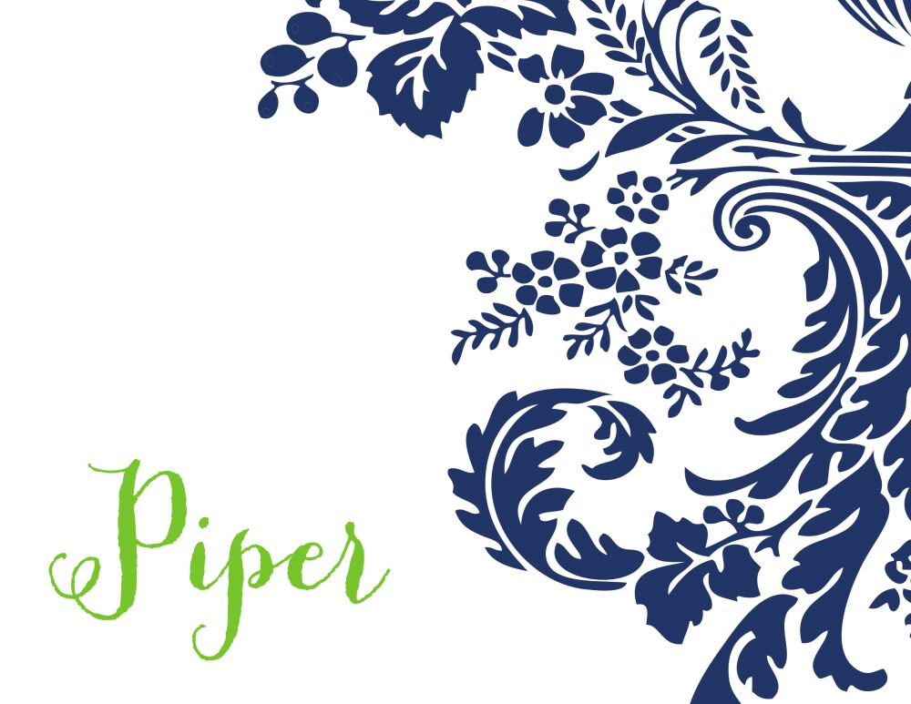 Navy Flourish Posh with Green Ink Folded Note