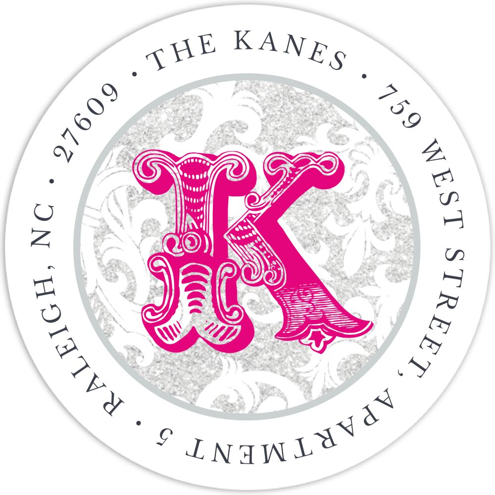 Silver Patterned Posh Round Address Label