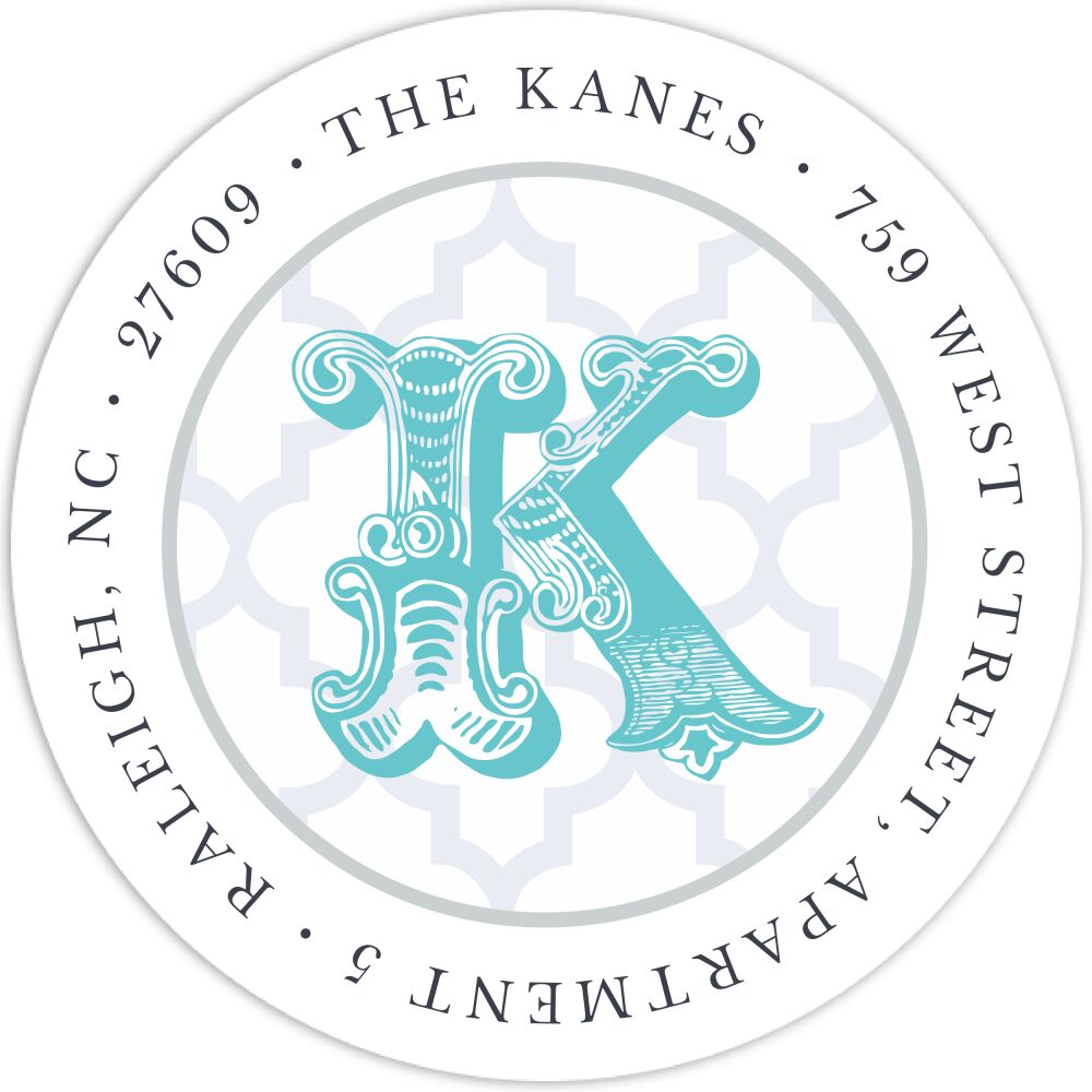 Grey Trellis Posh Round Address Label