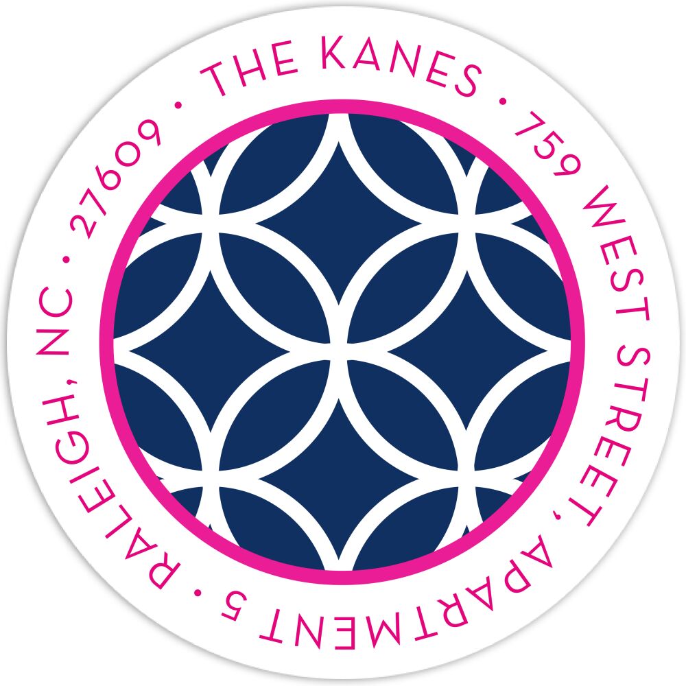 Lattice Posh Navy Round Address Label