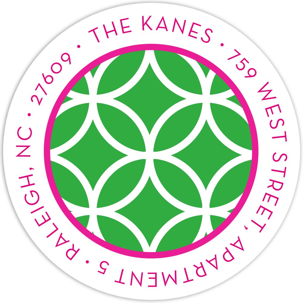 Lattice Posh Green Round Address Label