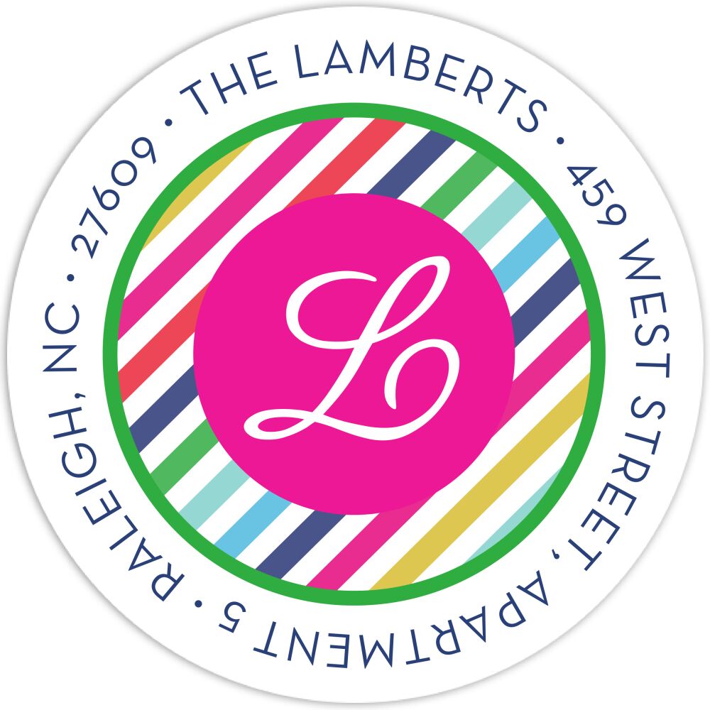 Rainbow Posh Navy Round Address Label