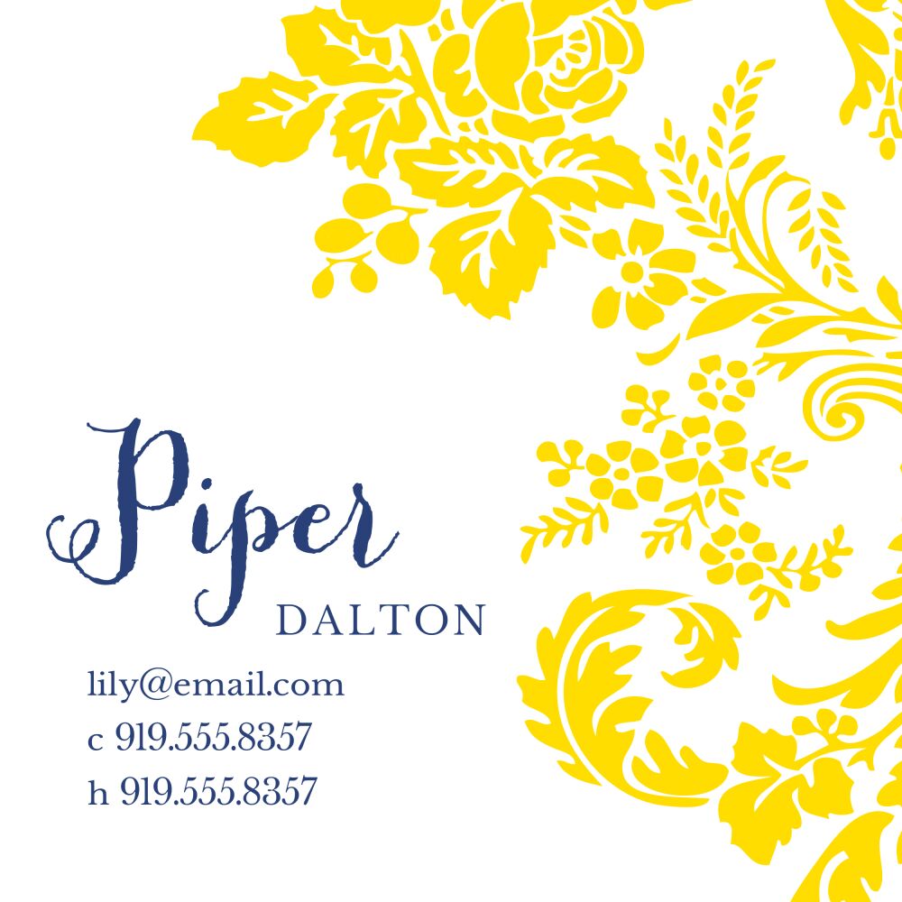 Yellow Flourish Posh with Navy Ink Enclosure Card