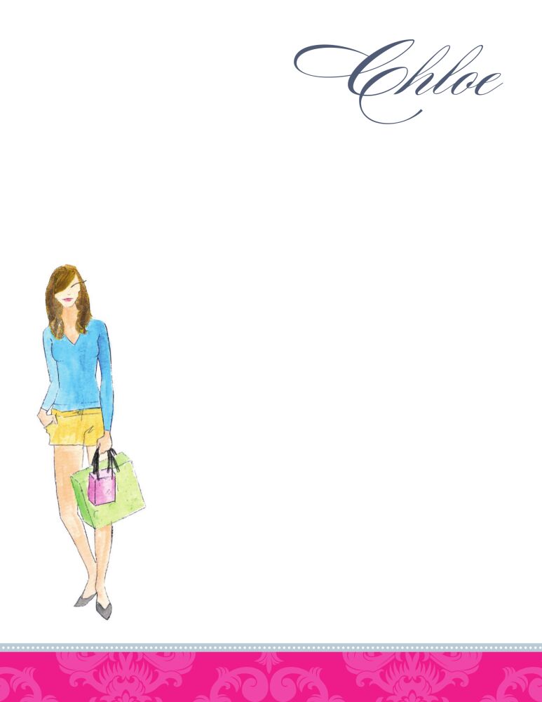 Brunette Shopping Diva Flat Note Card 