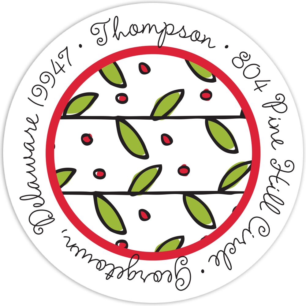 Holly & Berries Round Address Label