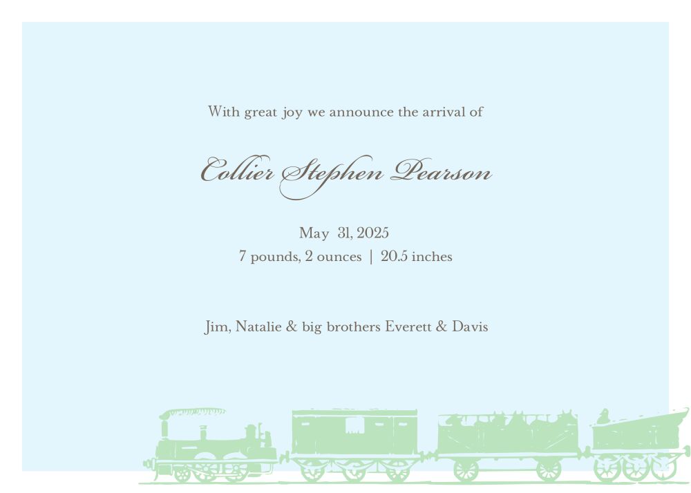 Antique Train Baby Blue Invitation