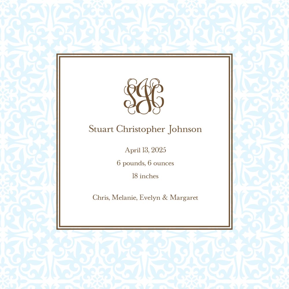 Pretty Pattern Baby Blue Square Boy Birth Announcement