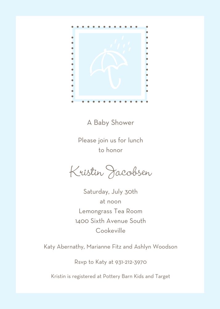 Shower of Blessings Baby Blue Invitation