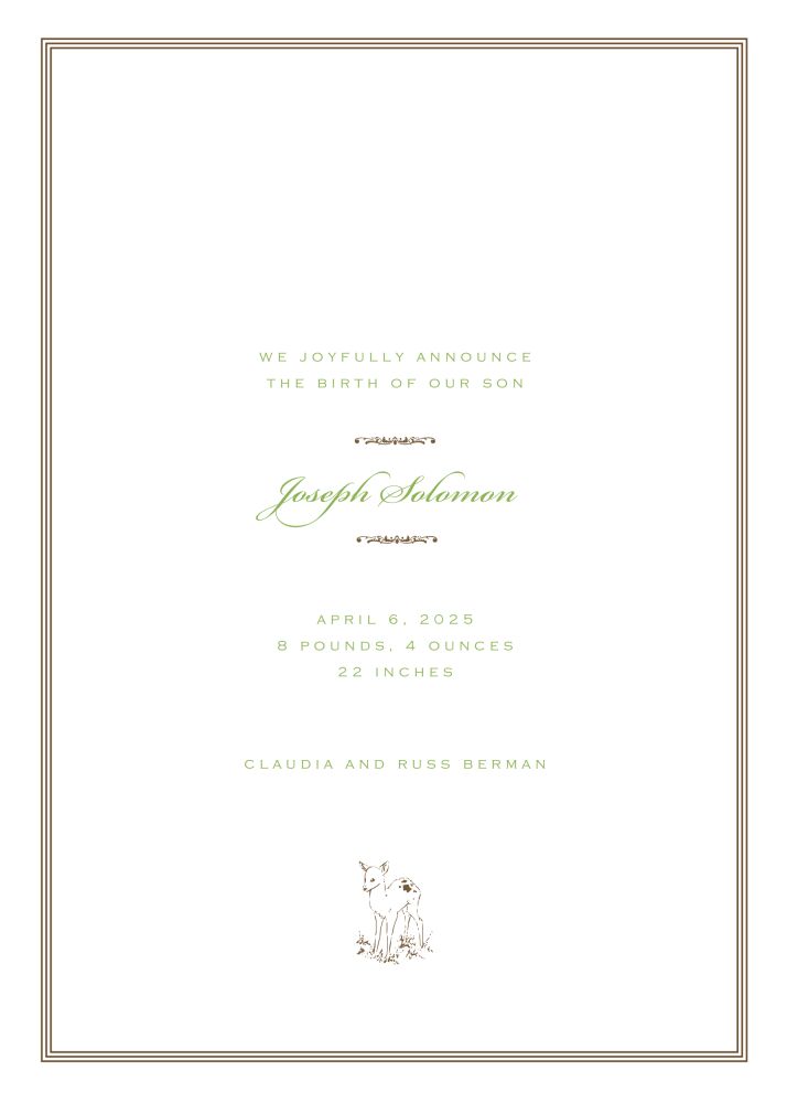 Pinstripes Chocolate Boy Birth Announcement