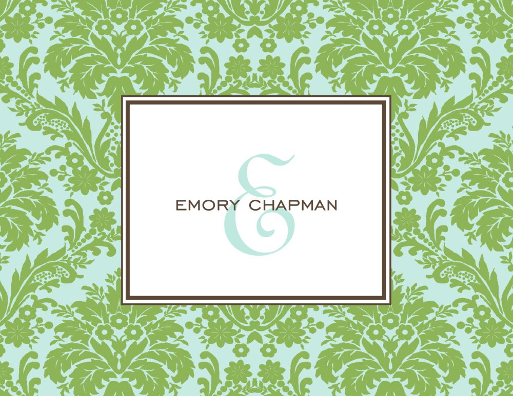 Damask Lime on Robin's Egg Folded Note