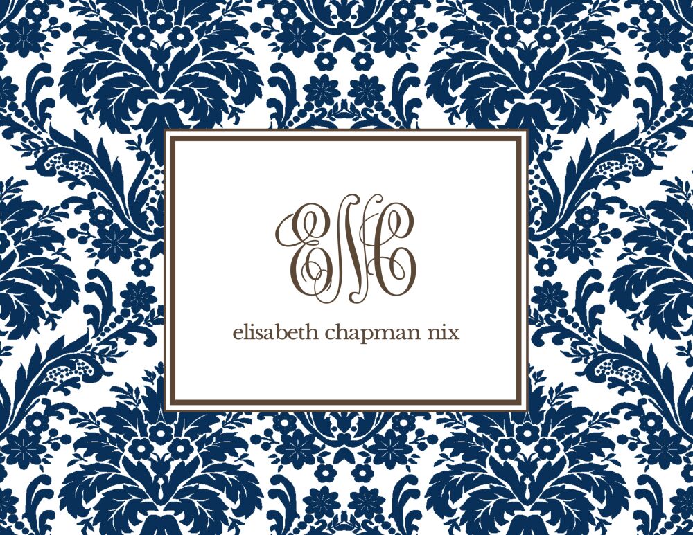 Damask Navy Folded Note