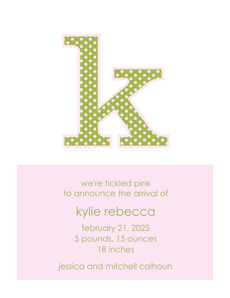 Big Letter Itty Bitty Girl Birth Announcement
