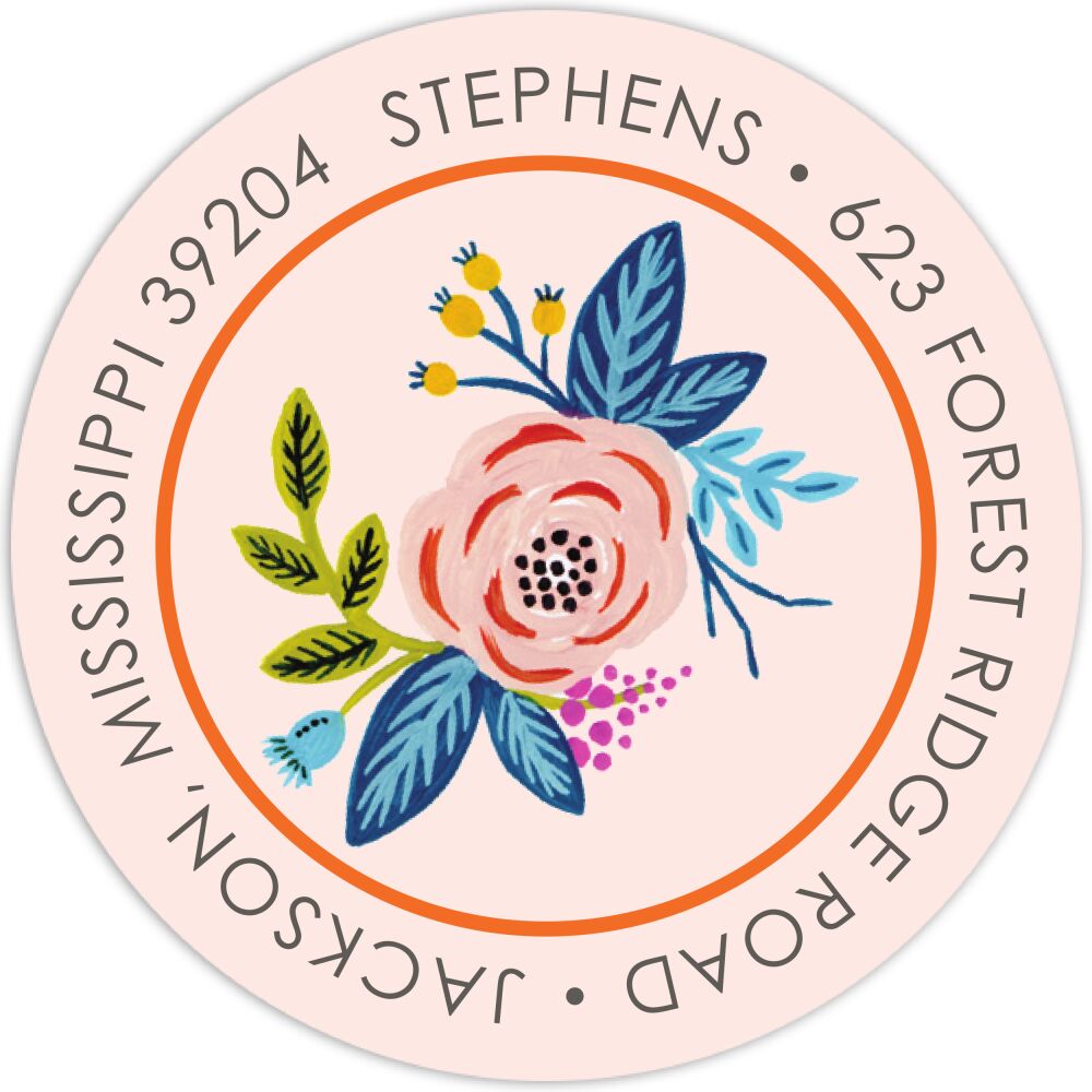 Rose of Spring Peach Mist Round Address Label