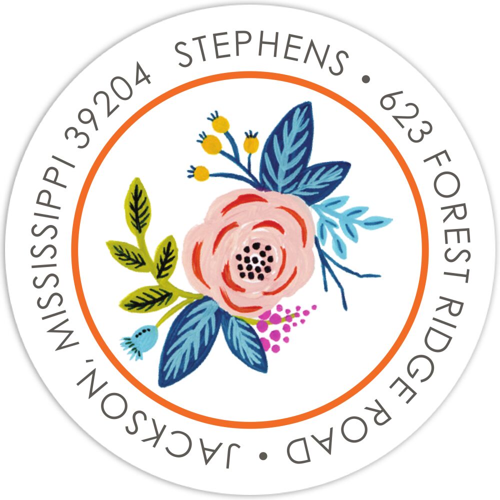 Rose of Spring White Round Address Label