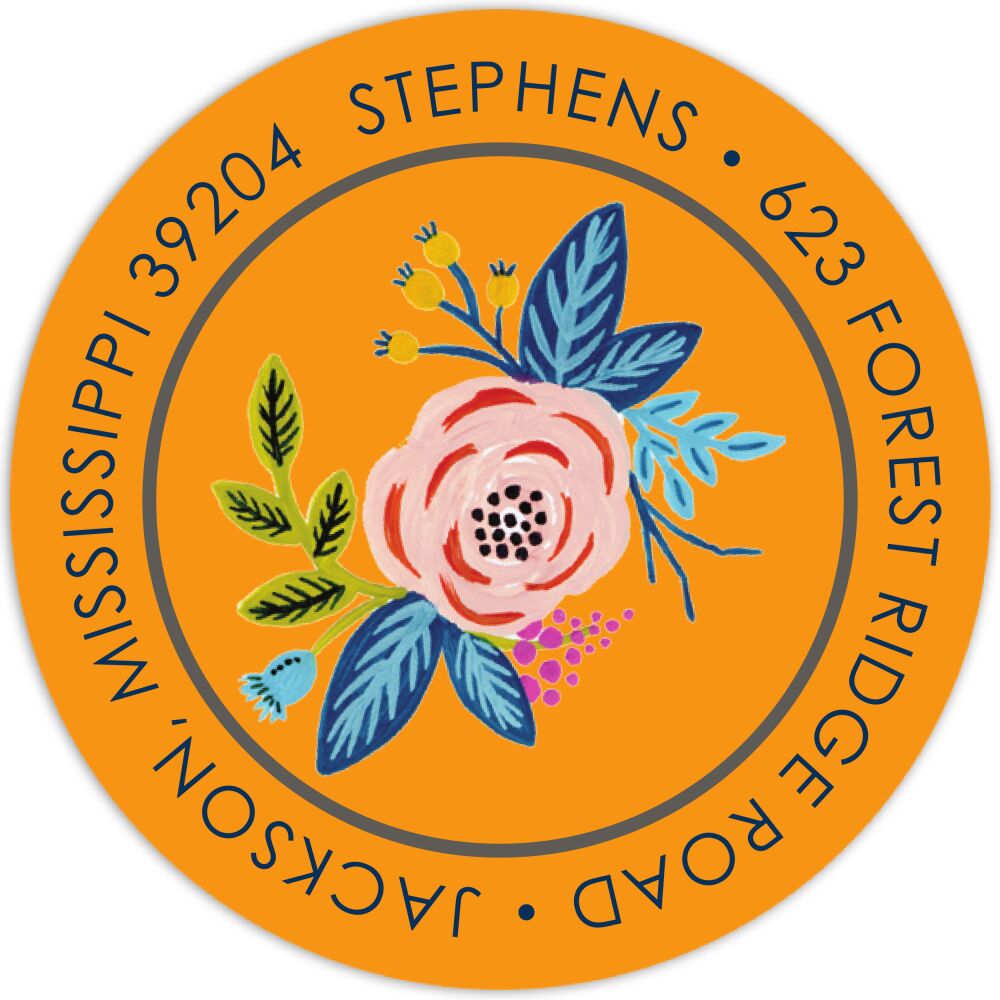 Rose of Spring Clementine Round Address Label
