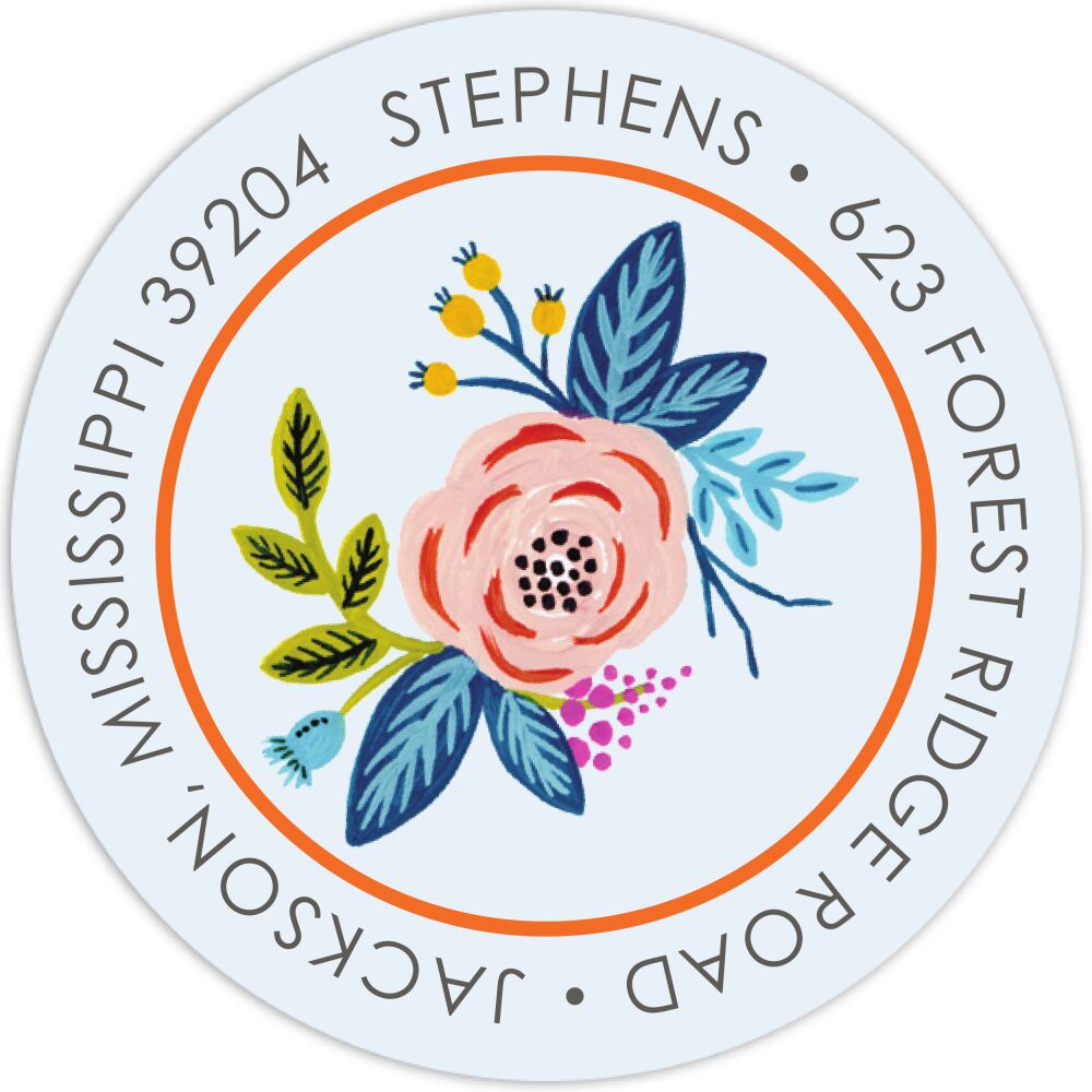 Rose of Spring Light Blue Round Address Label
