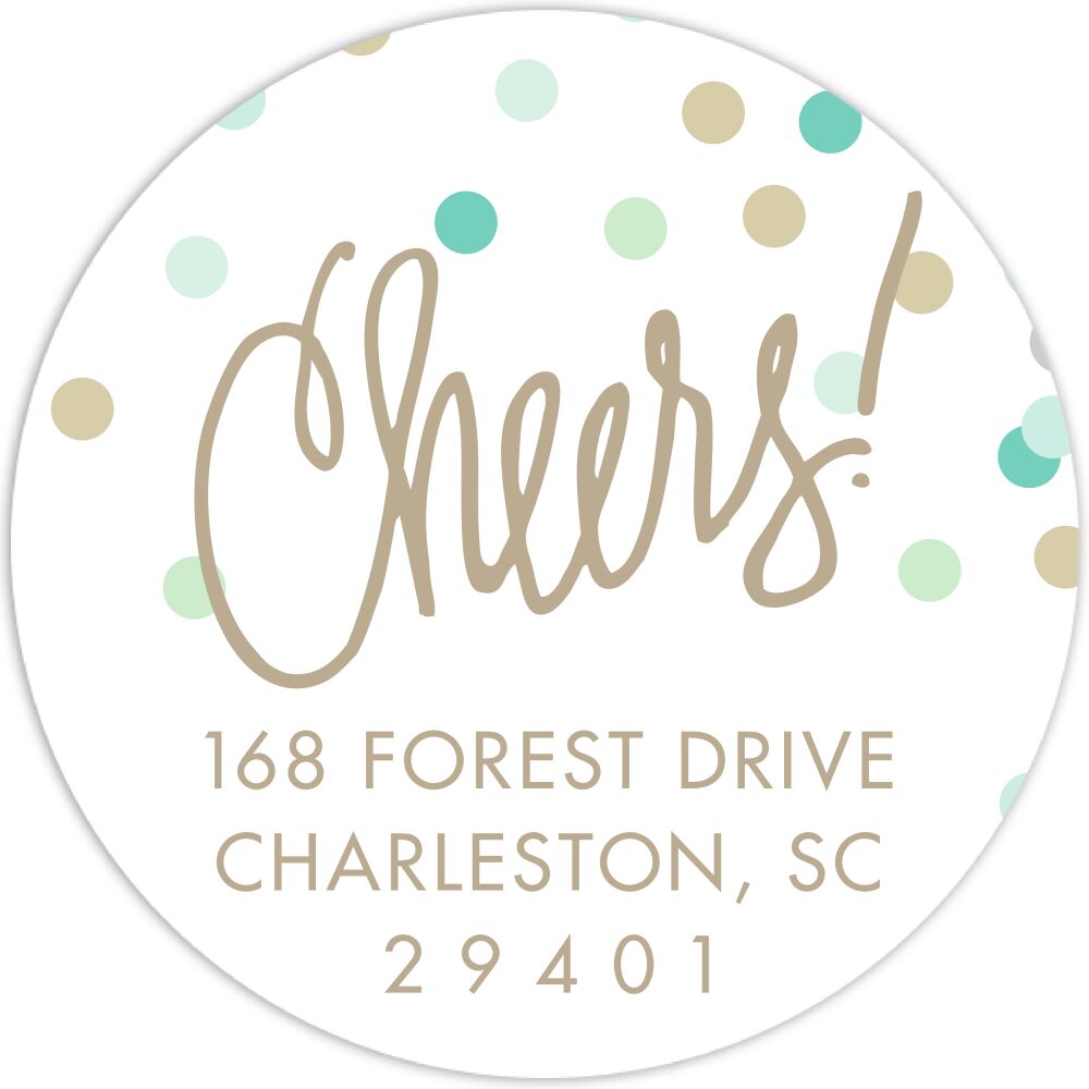 Cheers! Confetti Blue Round Address Label