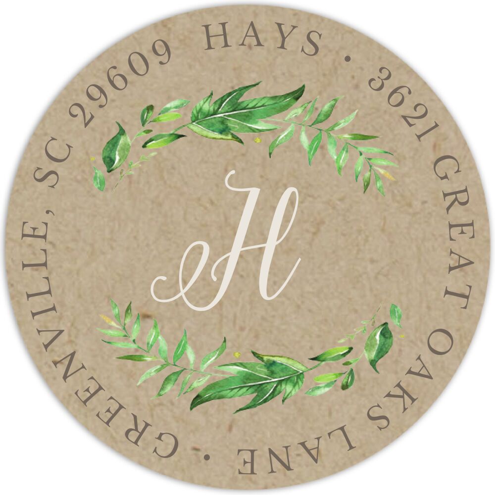 Leaf & Vine Kraft Round Address Label