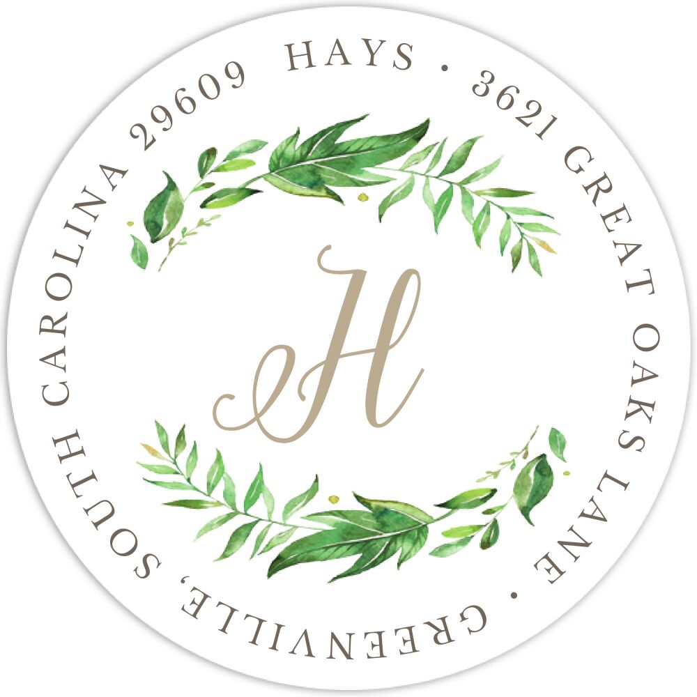 Leaf & Vine White Round Address Label