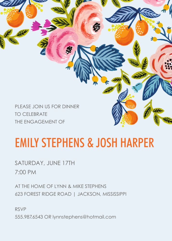 Rose of Spring Light Blue Invitation