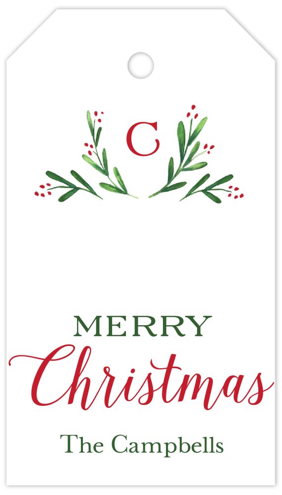 Merry Monogram White Hanging Gift Tag