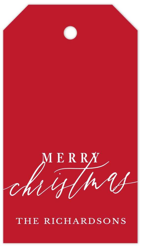 Merry Christmas Calligraphy Red (Vertical) Hanging Gift Tag