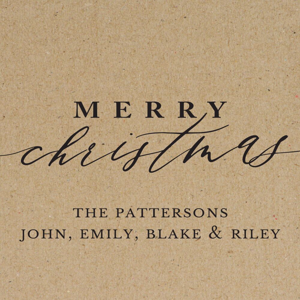 Merry Christmas Calligraphy Kraft Flat Enclosure Card