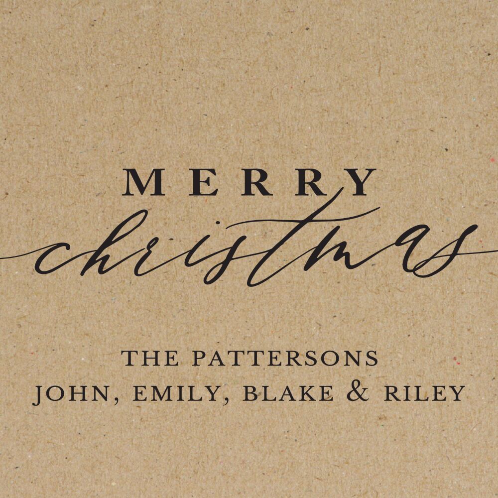 Merry Christmas Calligraphy Kraft Folded Enclosure Card