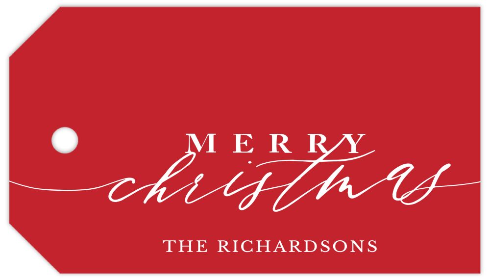 Merry Christmas Calligraphy Red (Horizontal) Hanging Gift Tag