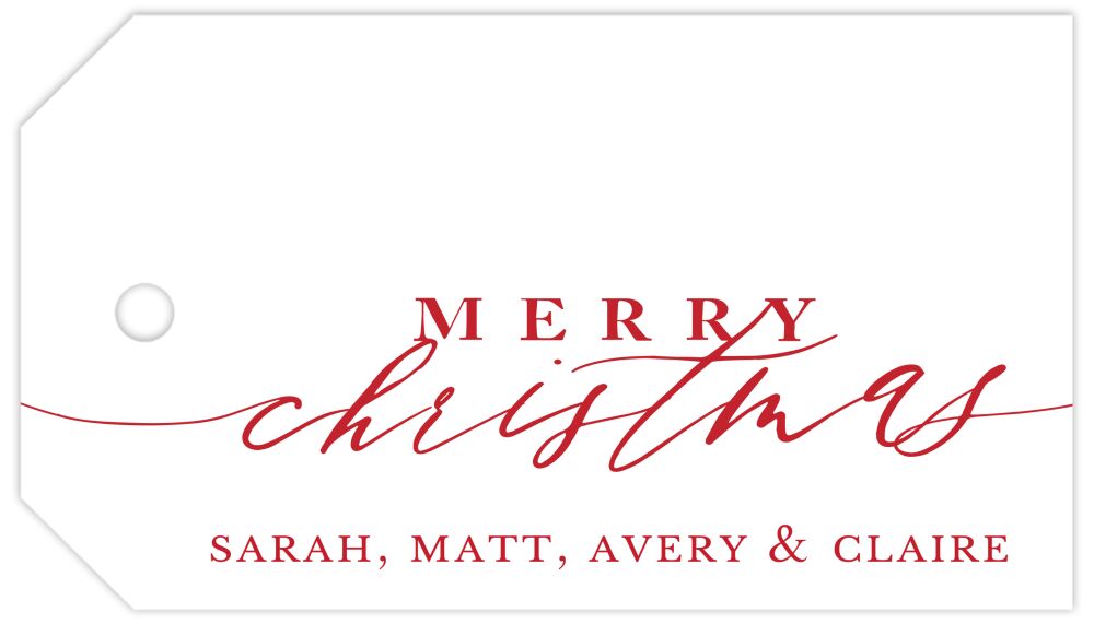 Merry Christmas Calligraphy White (Horizontal) Hanging Gift Tag
