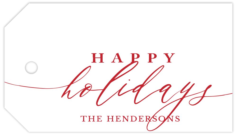 Happy Holidays Calligraphy White Hanging Gift Tag