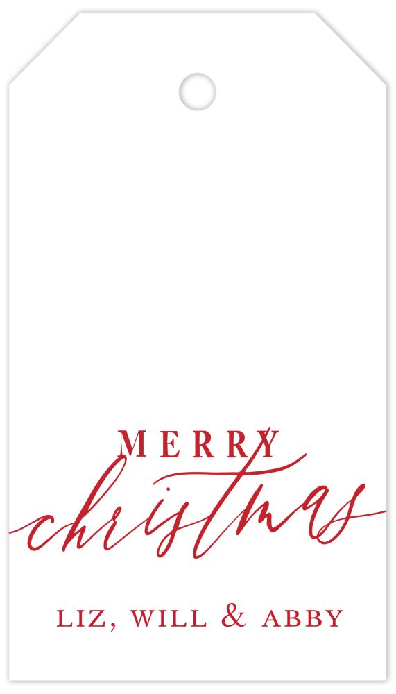 Merry Christmas Calligraphy White (Vertical) Hanging Gift Tag